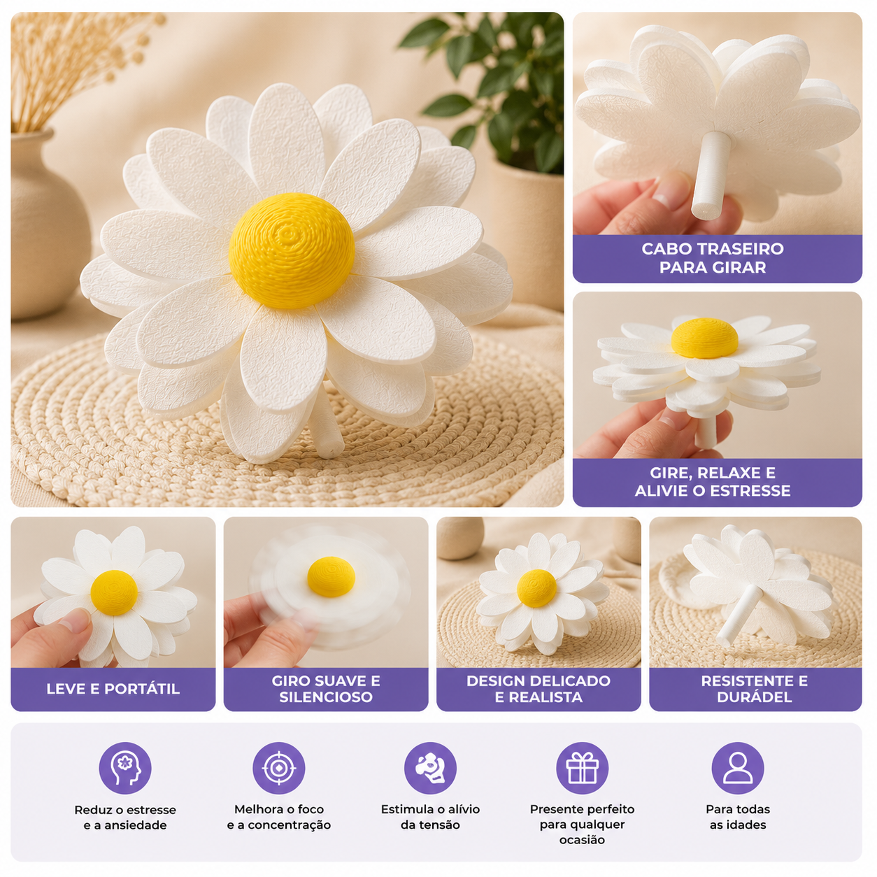 Spinner Flor Margarida Antiestresse 3D