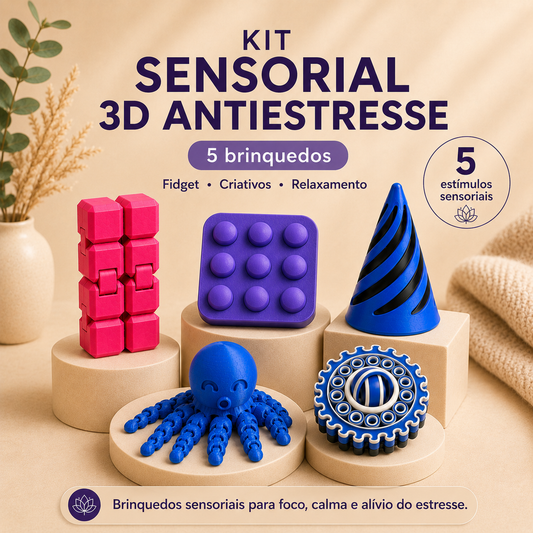 Kit Sensorial 3D  – 5 Brinquedos Fidget Criativos